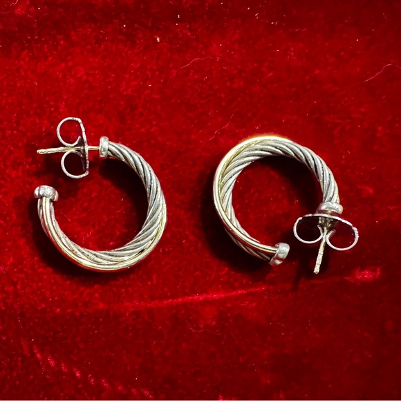 David Yurman Jewelry - Authentic David Yurman Cable Hoop Earrings - Sterling Silver & 14k Gold